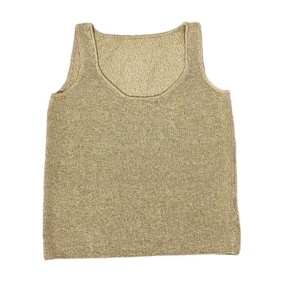 100% Silk Gold Ribbed Tank Top Scoop Neck Stretchy S/M 42-9 - Picture 2 of 13